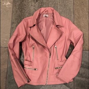Genuine Leather Pink Jacket Zipper Moto Style